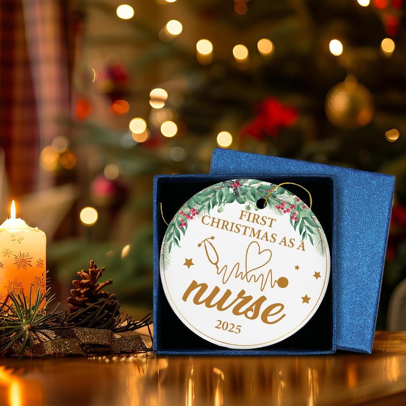 ZOSAN New Nurse Gifts for Women Men, Christmas Ceramic Ornament 2025, First Christmas as a Nurse Ornament - Image 4